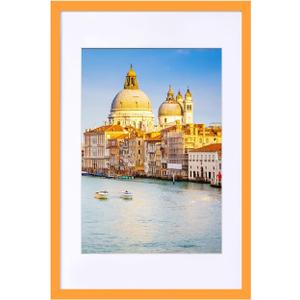wyooxoo 16x24 Poster Frame Orange Made of Solid Wood Picture Frames Display Pictures 12x18 with Mat or 16x24 Without Mat Colorful Frame For Horizontal Vertical Wall Mounting