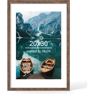 Hongkee 20x30 Frame, Rustic Brown Wood Style - Display Posters 16 x 24 with Mat or 20x30 without Mat, Wall Mounting Horizontal and Vertical, 1 Pack