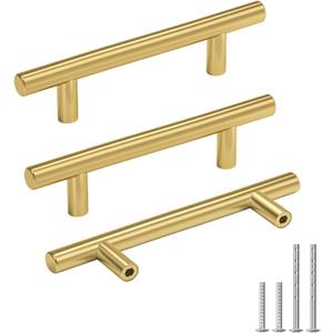 Goldenwarm 30 Pack 3-1/4 Inch Cabinet Handles - Brushed Brass Drawer Pulls - Kitchen & Bathroom Cabinet Handles Gold Decorative Dresser Hardware
