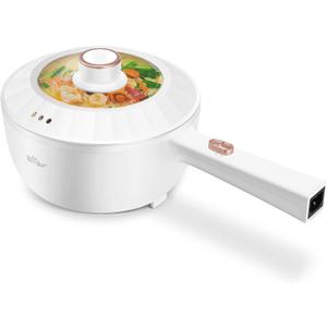 Bear Hot Pot Electric, 2L Multifunctional Portable Cooking Pot, 1000W Rapid Noodles Electric, Non-Stick Frying Pans for Steak, Egg, Ramen, Oatmeal With Dual Power Adjustment, White
