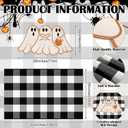 Nuanchu 2 Pcs Halloween Door Mat Combo Set Ghost Coir Non Slip Welcome Mat 28" x 43" Black and White Buffalo Plaid Rug for Halloween Front Porch Entryway Decor