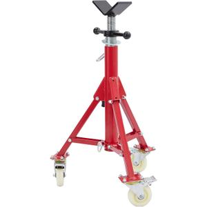 PioneerWorks V-Head Pipe Stand with Casters, V-Head Folding Jack Stand, 1100lbs Welding Stand Adjustable Height 28-52IN, Heavy Duty Carbon Steel Body, Steel Pipe Jacks for Welding