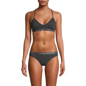 Calvin Klein Women's Motive Cotton Lightly Lined Bralette Bra (Large, Charcoal Heather)