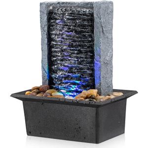 Tabletop Fountain Indoor Waterfall Rock Fountain LED-Lights Water Feature Waterfall for Modern Home and Office Indoor Decoration