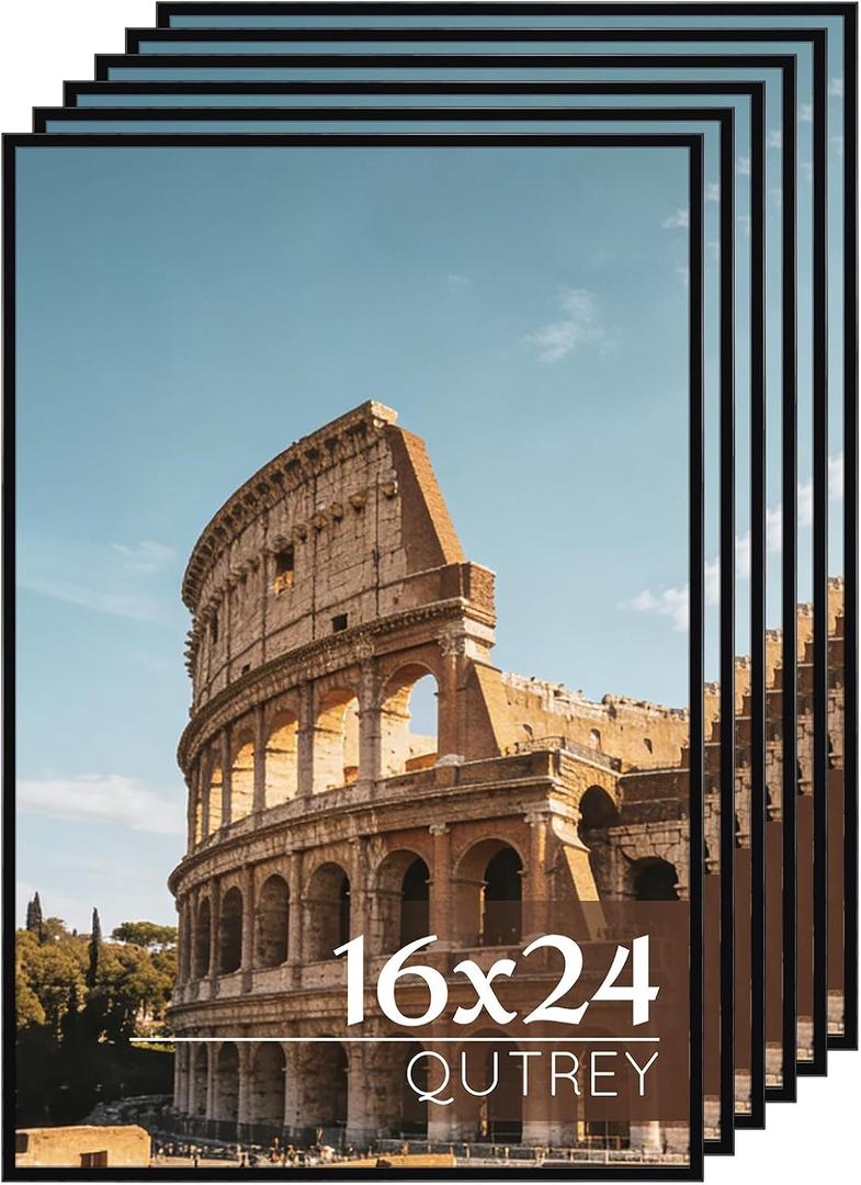 QUTREY 16x24 Poster Frames 6 Packs, Black Frames 16x24 for Wall Gallery, Display 16 by 24 Posters, Photos & Art Prints Vertically or Horizontally