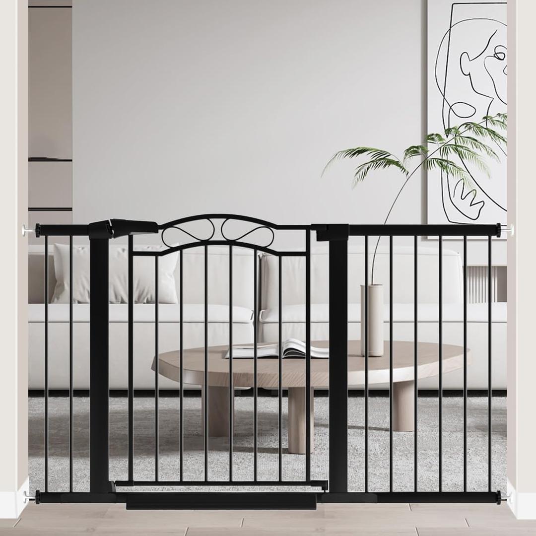 Fairy Baby 51.6"-54.3" Extra Wide Baby Gate with Door, 52 53 54 Inches Walk THR Baby Gates for Stairs Pressure Mounted no Drill, Indoor Tension Metal Child Pet Dog Safety Gate for Kids, Black