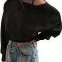 SweatyRocks Women's Off The Shoulder Sweatshirt Casual Long Sleeve Pullover Crop Tops (Black) S