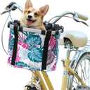 RAYMACE Bicycle Basket Dog Bike Handlebar Basket Front, Folding Detachable Quick Release Easy Install, Cycling Picnic Bag (Pink Palm Leaf)