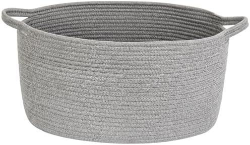 MEGASKET Gray Storage Basket, 17"x12"x8" Woven Cotton Rope Storage Bin, Wicker Kids Dog Toy Box, Baskets for Gifts Empty, Bathroom Towel Organizer, Blanket Holder, Baby Nursery Shelf Closet Bin