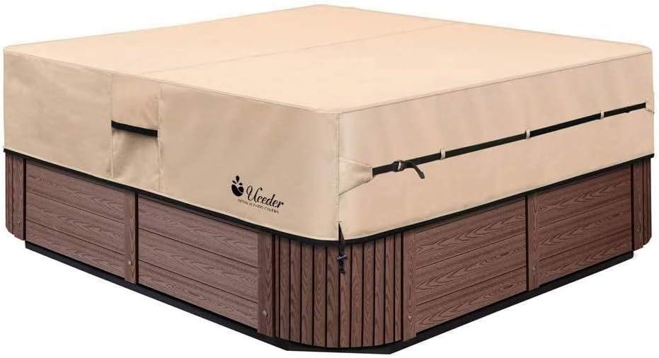UCEDER Waterproof Hot Tub Cover Outdoor Spa Cover (83''x 83''x20) 600D Heavy Duty Polyester Hot Tub Cover Protector(Brown)
