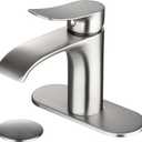 Waterfall Style Bathroom Faucet, Brushed Nickel Finish, Ceramic Valve, Leak-Proof, 3/8-In Compression Threads, Single Hole Design, Easy Installation