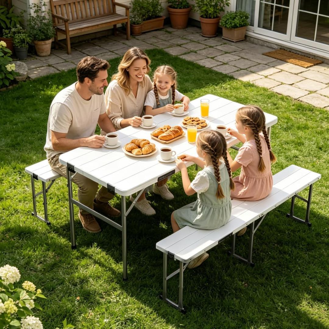 6ft Folding Picnic Table Set with 2 Benches for outdoor Camping Patio Yard