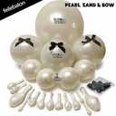Pearl Sand White Balloon Arch Kit with Black Bow Double Stuffed Pearl Cream Ivory Beige Balloon Garland Different Size 5/12/18 Inch for Bow Birthday Bridal Wedding Baby Shower Coquette Party Decor