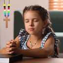 Kathfly DIY Wood Cross on Cord Pendant Necklace Sunday School Crafts for Kids Wood Cross Necklace with Colorful Beads Religious Party Favor for Vbs Church Easter Gifts