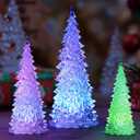BESPORTBLE 3pcs Acrylic Led Christmas Trees Set with Colorful Glowing Lights Battery Operated Tabletop Holiday Decor for Home Party White