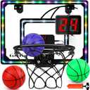 Basketball Hoop Indoor for Kids,LED Light Mini Basketball Hoop with 3 Balls & Electronic Scoreboard,Over The Door Basketball Hoop,Basketball Boy Toys Gift for Kids 3-12 Year Old Boys Girls Teen