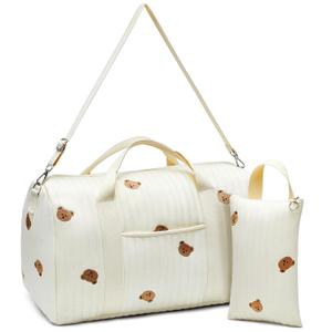 Paterr 2 Pcs Diaper Bag Tote Large Travel Diaper Tote Mommy Hospital Bag Cute Cotton Small Reusable Handbag for Mom Nurse(Bear)