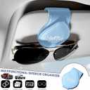 2 x Car Sunglass Holder Compatible with Tesla Cybertruck 2025 2024 Cyberbeast Interior Accessories Organizer Leather Eyeglass Hanger Visor Ticket Card Clip Cyber Truck Decor Sunglasses Holders (Blue)