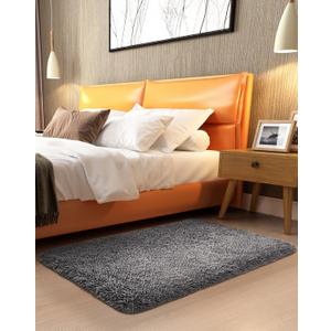 Ophanie 2x3 Small Rug Non Slip Throw Medium Gray Area Rugs, Fluffy Soft Carpet Medium Gray