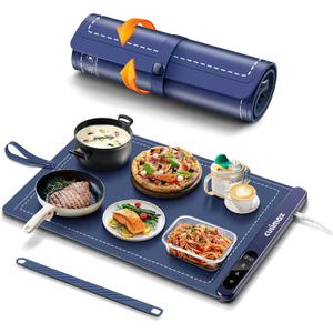 Food Warming Mat,Full Surface Graphene Heating Electric Warming Tray,6 Tempe-Settings & 1-6Hr Auto Shut-Off,Foldable Food Heating Mat,Food Warmer Trays for Chafing Dishes Navy Blue