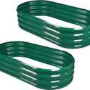 Land Guard 2Pcs Galvanized Raised Garden Bed Kit, Galvanized Planter Oval Large Metal Raised Garden Boxes Outdoor for Vegetables（Forest Green）