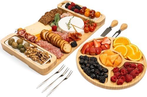 Charcuterie Board Gift Set - Bamboo Cheese Board & Serving Tray for Meat, Cheese, Crackers, Fruit - Large Wooden Charcuterie Boards for Parties - Wedding, Housewarming, Birthday Gifts for Women, Plate 1