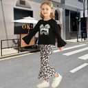 Toddler Girl Clothes Long Flare Sleeve Tops Bell Bottom Pants Baby Girls Clothing Sets Cartoon Graphic Outfit (Black)