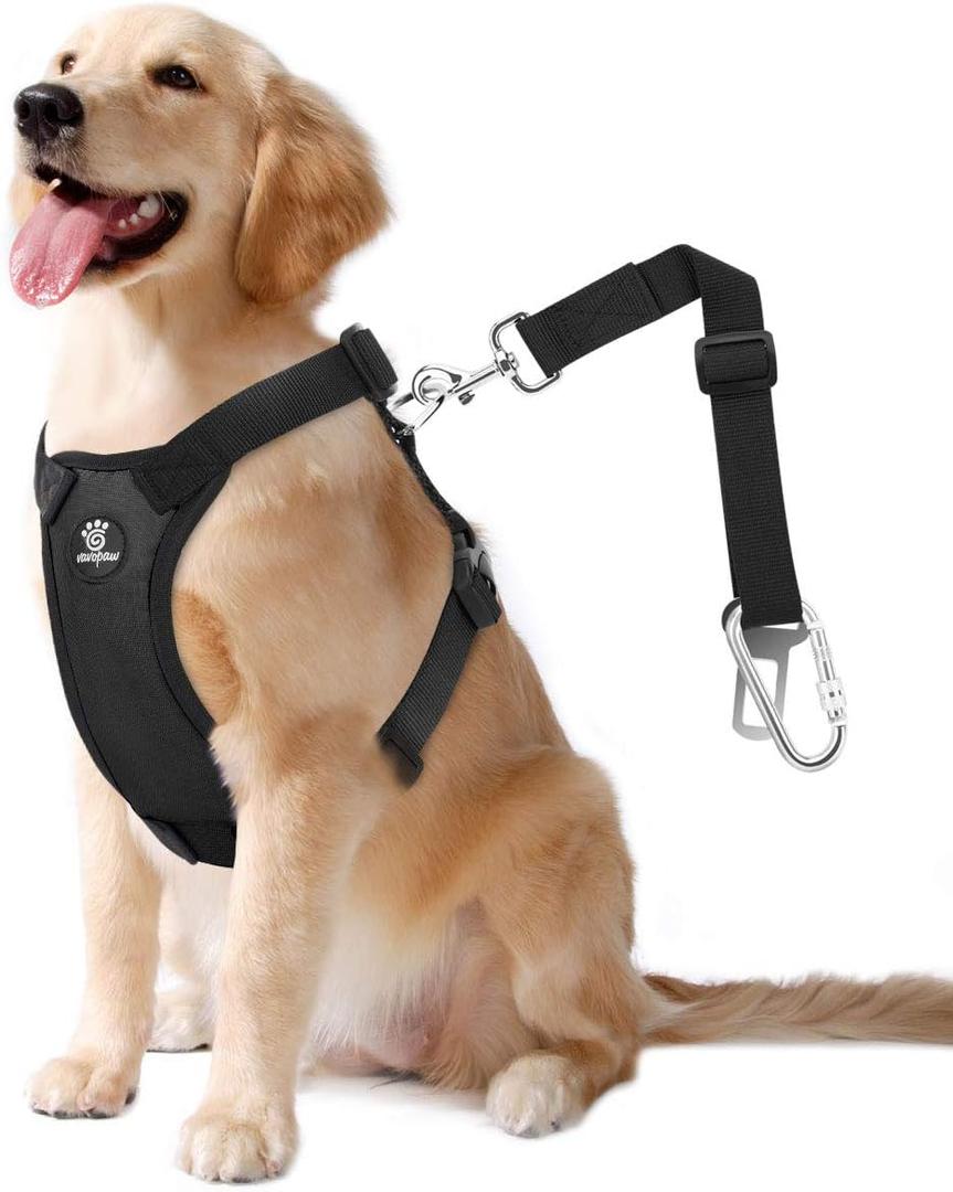 VavoPaw Dog Seat Belt, Safety Vest Dog Car Harness with Adjustable Buckle Dog Seat Belt for Vehicle Nylon Pet Safety Seat Belts Heavy Duty(L, Black) (L (Chest: 22-32.3", Neck: 16.9-26"))
