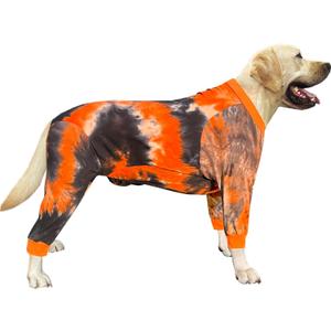 Dog Pajamas for Large Dogs Cotton Tie dye Pet Clothes Dog Onesie Jumpsuit Pet Sleeper Shirts Full Coverage Dog pjs (2XL, Black Orange)
