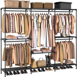 CASAMAYA Clothes Rack, Portable Closet, 80.7 Inch Extra Large Capacity Wardrobe Closet, Clothes Storage Organizer with Shelves and 5 Hanging Rods, Easy to Assembly, Black PCT036B01