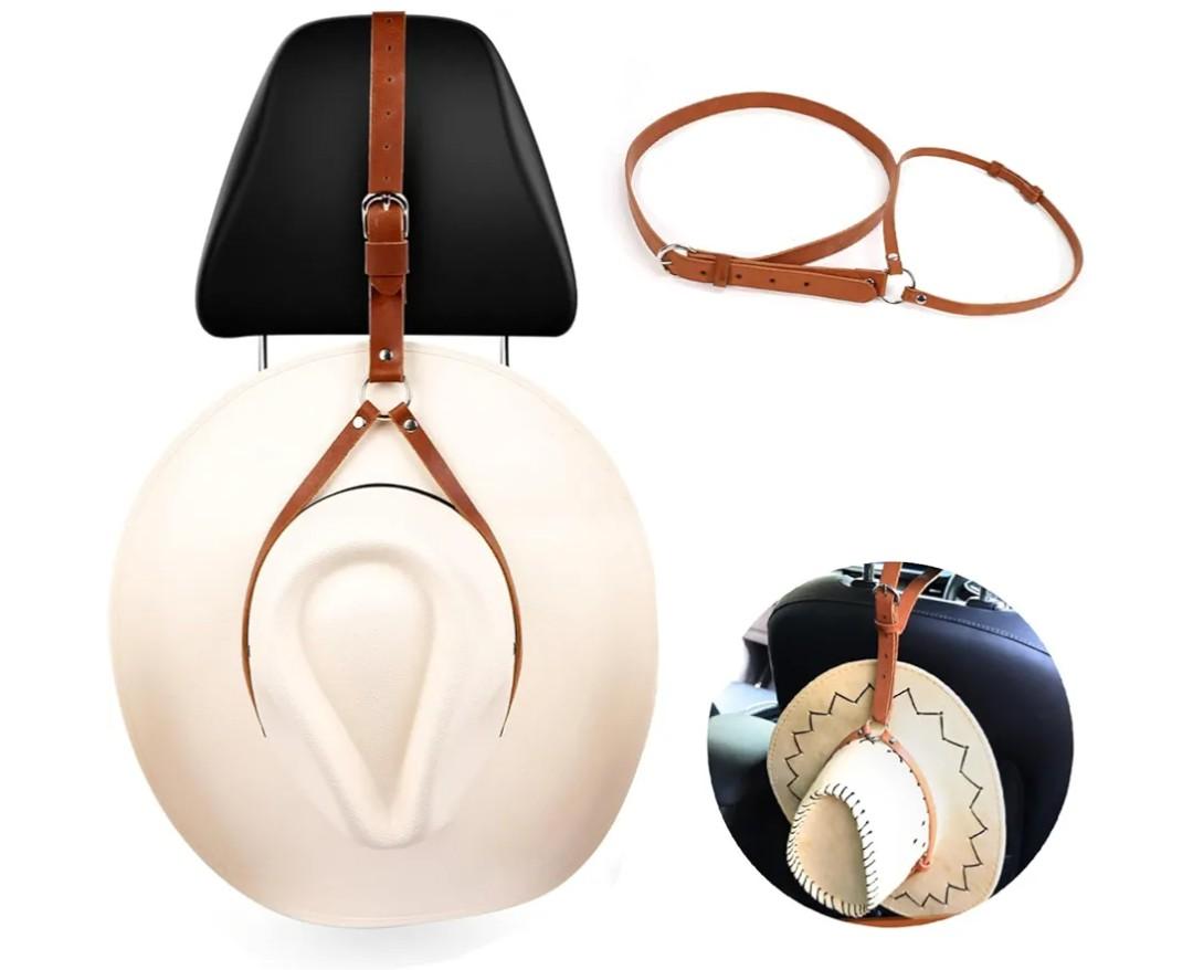 Cowboy Hat Holder for Your Vehicle, Leather Cowboy Hat Mounts for truck, Cowboy Hat Rack for Pickup Truck Keep Your Hat Securely, Brown