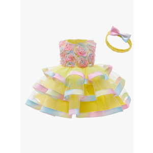 Baby Girls Ruffle Flower Dress Elegant Pageant Party Wedding Lace Gown Dresses, size 90