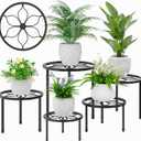 VECELO Metal Plant Stands Set of 5, Multiple Heavy Duty Flower Pot Stand, Round Plant Holder, Black
