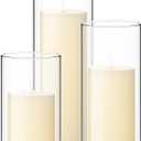 Shihanee Set of 3 Pillar Candles and 3 Glass Cylinder Candle Vases Holders Clear Pillar Jars for Wedding Centerpieces(2.6'' X 4.7'', 5.9'', 7.9'',Ivory White)
