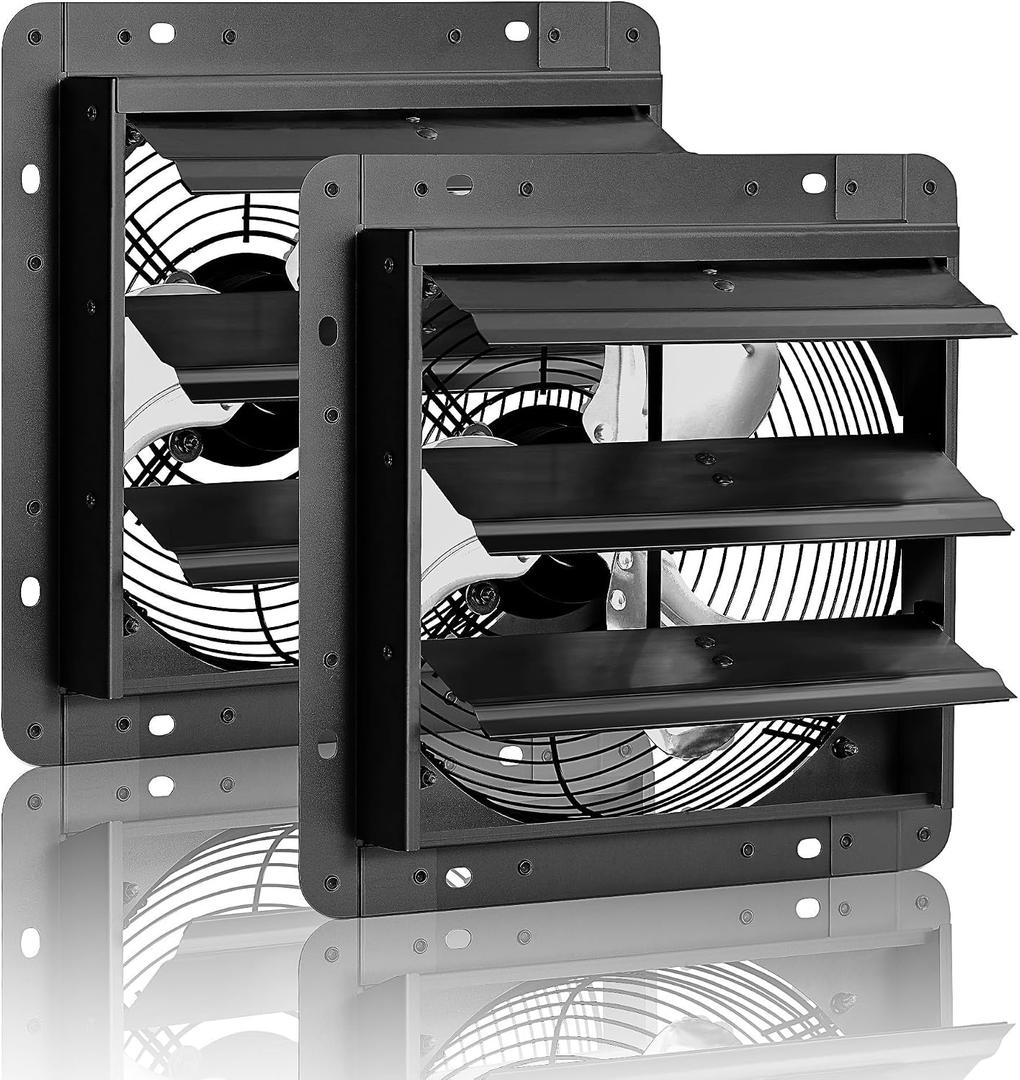 8'' Shutter Exhaust Fan, 760 CFM High-Speed Wall Mounted Exhaust Fan, 40dB Quiet Ventilation Attic Fan for Shed, Garage, Greenhouse, Basement, Chicken Coop, Generator Room, 2 Packs