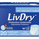 LivDry Adult S Incontinence Underwear, Overnight Comfort Absorbency, Leak Protection, Small, 4 bags 0f 20