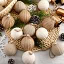 Syhood 12 Pcs Rustic Christmas Ball 2.36 Inch Neutral Farmhouse Christmas Tree Ornaments Shatterproof Hanging Cottage Burlap Fabric Textured Ball for Xmas Tree Party Garlands Wreath Home Decor
