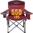 FUNDANGO Oversized Camping Chairs for Adults, Heavy Duty Fold Up Sports Games Lawn Chairs, Extra Wide Big Man Outdoor Chairs with Padded Lumbar Support Backrest, Bag Included for Camp, Outside, Beach