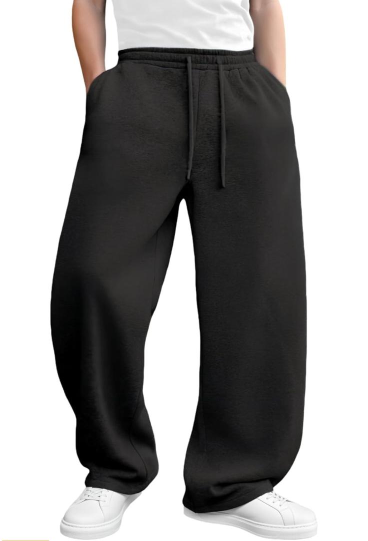 Men’s Baggy Sweatpants Wide-Leg, Elastic Drawstring Waist Casual Lounge Joggers with Deep Pockets and Cozy Fleece, Small