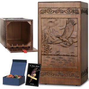 Urns for Human Ashes Adult Man, Urn for Ashes Adult Male Female, Hand-Carved Wooden Memorial Eagle Urn, Cremation Urns with Box, Stones, Dried Flowers Card, Holds 250 Cubic Inches