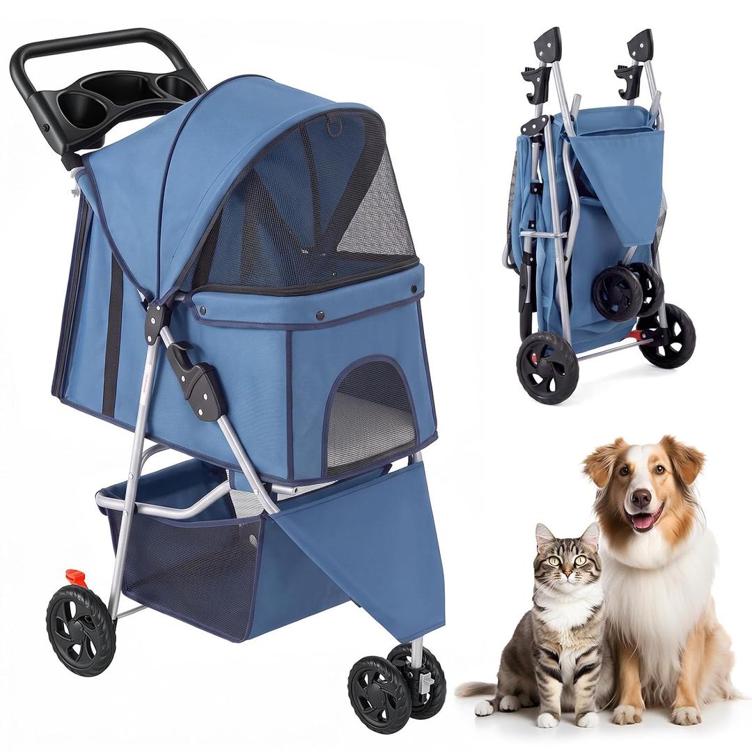 3 Wheel Pet Stroller for Dogs and Cats, Foldable Design