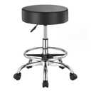 VEVOR Rolling Stool with Foot Rest and Wheels, 450 LBS Weight Capacity Round Rolling Stool Chair, Height Adjustable Thickened PU Leather Swivel Stool for Salon, Spa, Massage, Tattoo, Clinic, Black