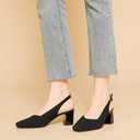 Women's Knit Slingback Heels Pumps with Adjustable Ankle Strap Fashion Breathable Closed Square Toe Chunky Heel Mules Sandals Work Office Wedding Dressy Shoes (Black) Size: 37