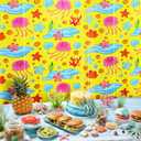 5 x Ocean Themed Birthday Decorations, Cartoon Themed Party Supplies, 2 Pack 3.3 x 6.6ft Starfish Jellyfish Pattern Tinsel Foil Fringe Curtains Birthday Photo Booth Prop Backdrop for Kids