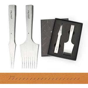 WUTA Sharp French Style Pricking Iron Leather Chisel All-Polished Punching Tool Kits,Obverse 4mm 2+8Teeth