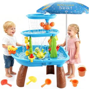 Water Table for Toddlers 1-3 Outdoor Toys for Kids Ages 4-8, 3-Tier Kids Sand Water Tables with Fishing Game Set, Beach Water Table Sensory Activity Toy for Toddlers Ages 3-5 Girls Boys Outside Play, 32.5 in 25 in 16.5 in
