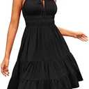 ZAFUL Womens Summer Spaghetti Strap Mini Dress Square Neck Sleeveless Smocked Waist Tiered Flowy Sundresses (Size M)