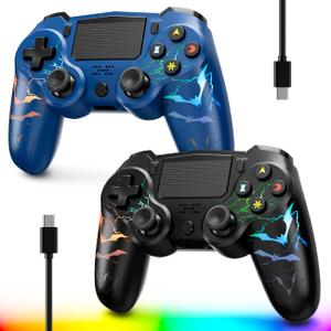Wireless Controller for PS4, 2 Pack LED Controller for PS4 with 5 Lights Mode/USB C Charge Cable/Touchpad Turbo/Dual Motors/6-Axis Gyro/3.5mm Audio Jack, Bats-Shape Light Design Control for PS4