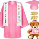Silkfly 7 Pcs Graduation Gown Cap 2026 Graduate Outfits Accessories Stole Tassel Sash Charm Bear Gift (Pink) 30
