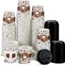 100 Set 4 oz Disposable Espresso Cups Bulk with Lids Wide Handles Small Printed Paper Disposable Coffee Cups for Hot Chocolate Tea Cocoa Wedding Party Restaurant Music Festival Home Office